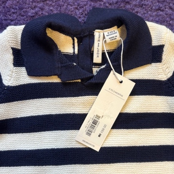 Janie and Jack - Navy and white stripe collared baby onesie - 0-3M - NWT - Picture 4 of 4